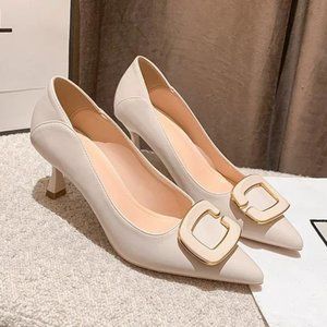 New pointed pointed shallow mouth buckle single shoes